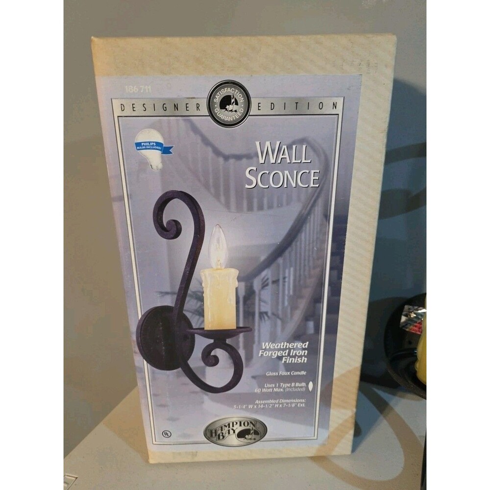 Vintage 2004 Hampton Bay Forged Iron Faux Candle Wall Sconce Set Of 2